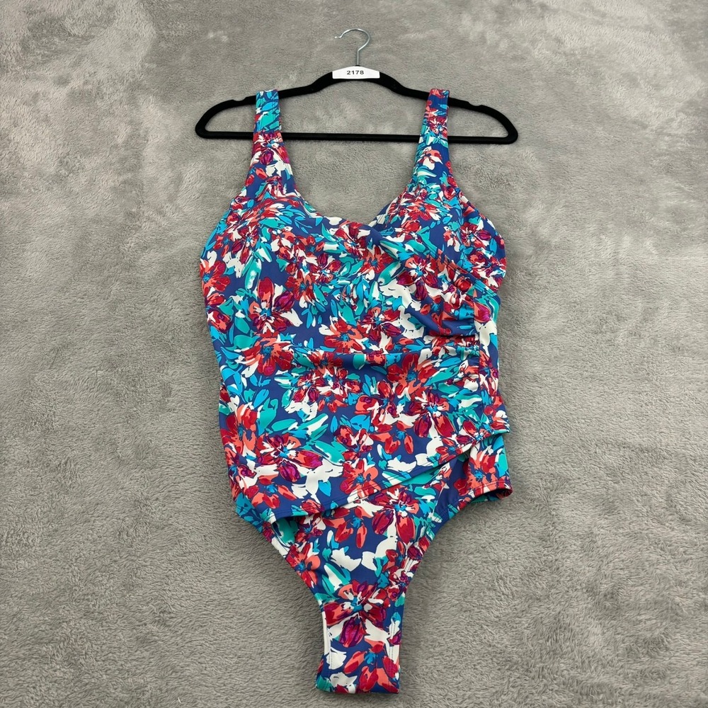 Jantzen One Piece Swimsuit‎ Womens 18 Multicolor Floral Front Wrap Ruched Padded
